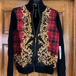 Lauren Ralph Lauren Black and Red Sweater with Gold Accents